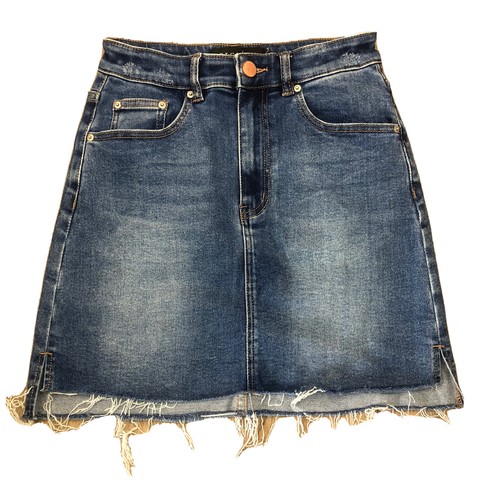 Decjuba Womens Skirt Sz 8 Blue Denim Pencil Frayed Hem EUC Q1