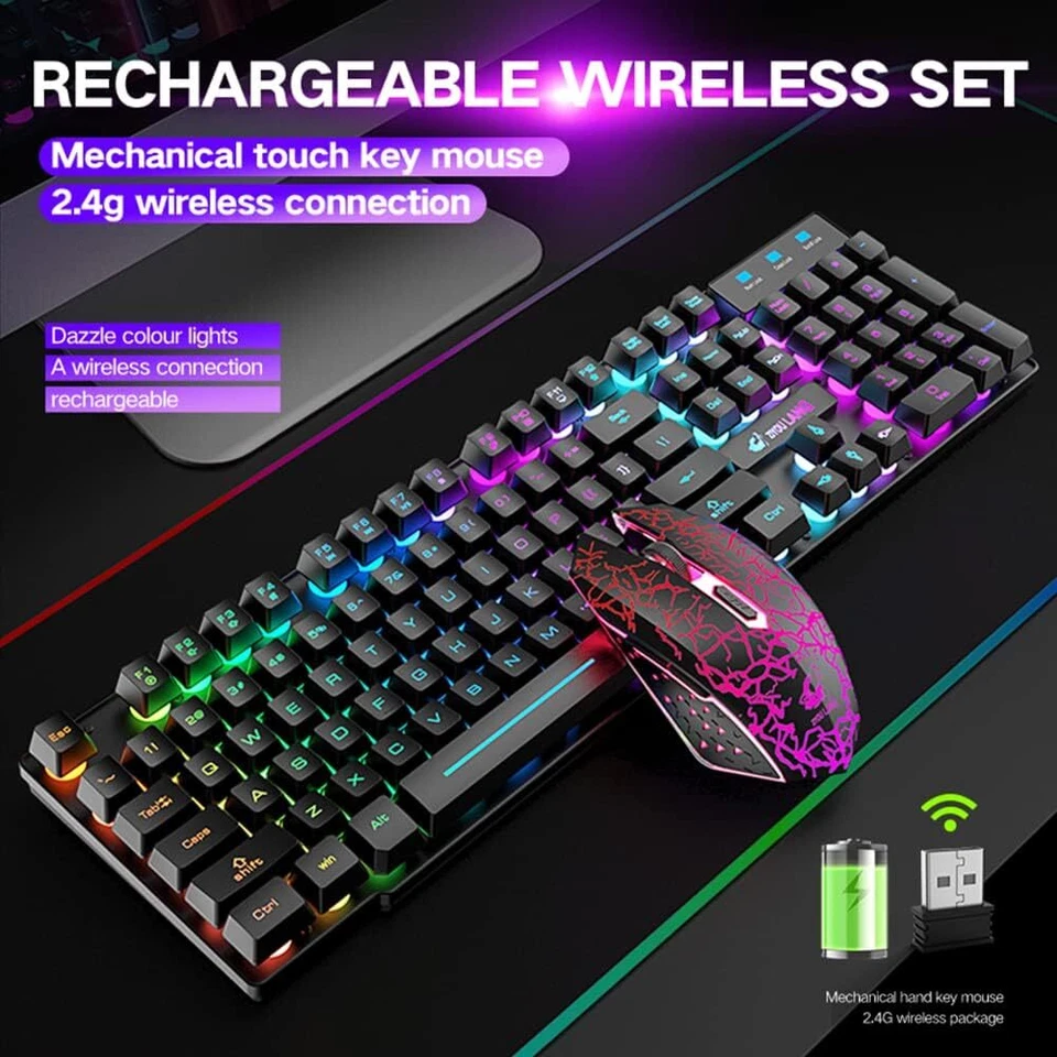 Rechargeable Wireless Keyboard and Mouse Gaming Combo Set RGB Backlit Light up - Image 2 of 4