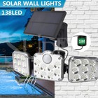 3 Head 138 LED Solar Motion Sensor Light Outdoor Garden Wall Security Flood Lamp