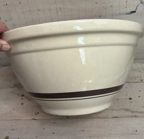 Vintage McCoy Pottery Oven Ware #12 Mixing Bowl Brown Stripe.