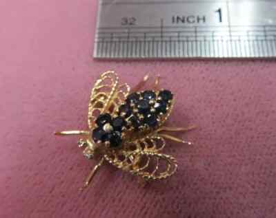 Pretty Bee Brooch Pin 2.21 Ct Round Simulated Sapphire 14k Yellow Gold Plated