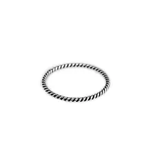 1.2mm Sterling Silver Oxidized Twisted Spiral Band Stacking Ring H - P