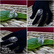 Handmade peruvian ring 950 silver w/laces  semi sphere wrought design Size 10