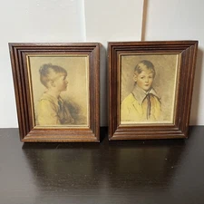 Vintage 1930s Wood Framed Children "Peter & Charlotte" C&A RICHARDS Boston, Mass