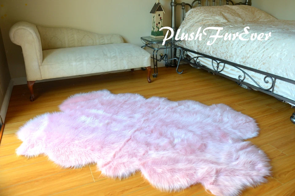 58" x 84" Baby Pink Nursery Girl Area Rug Sheepskin Rugs Faux Fur Cute 5*7 - Image 3 of 4