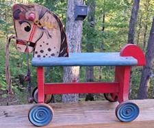 Vintage Childs Wood Riding Horse, on Wheels 50's 60's Jingle Sound From Wheels