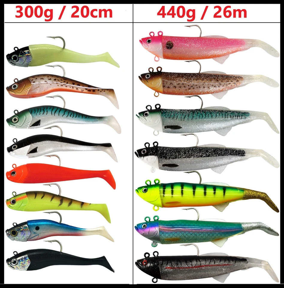MF Norwegen UV Shad Meeresköder 300g / 440g - Gummifisch + Jigkopf Dorsch Köder - Bild 2 von 3