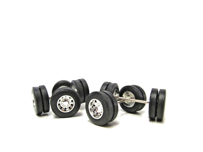 Ruote Cromate DCP 1:64 Con Pneumatici E Assi Per KW Peterbilt - 4 Pezzi