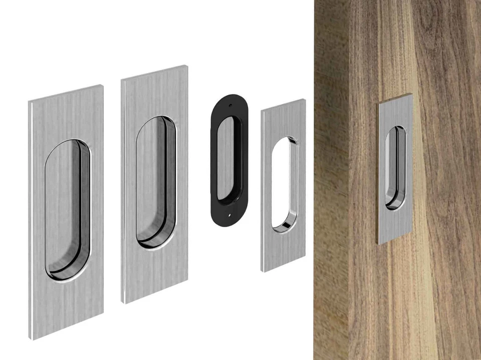 Flush Recessed Handles for Sliding Door Set of 2 Chrome Satin Nickel Rectangle - Image 2 of 4