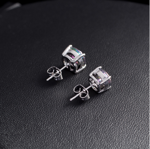 Unisex Hombres Mujeres Plata Esterlina Poste Redondos Coloridos Circonio CZ Pendientes Regalo PE22 - Imagen 9 de 13