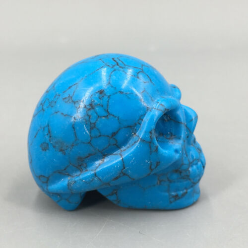2" Blue howlite skull quartz crystal hand carved skull gem reiki healing 1pc - Picture 10 of 12