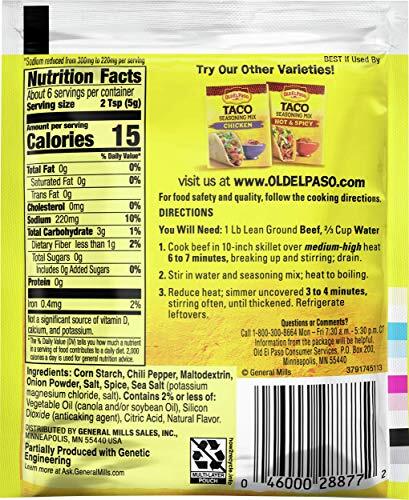 Old El Paso Taco Seasoning 25% Less Sodium 1 oz. Pack of 32 - 第 9/10 張圖片