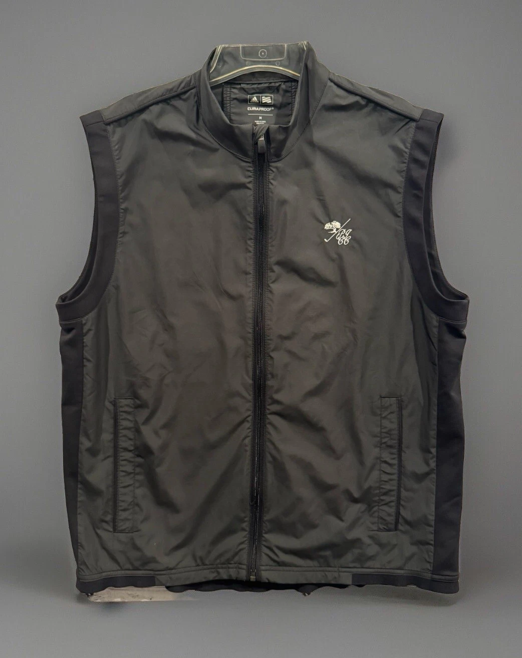 Adidas Mens Golf Vest Sz M Black Climaproof Full Zip Pockets Lightweight PGCC