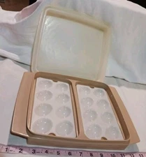 Tupperware Deviled Egg Taker Keeper Carrier, Trays Almond Color