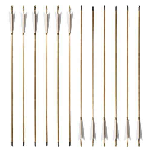 12Pcs 33" Handmade Wooden Arrows Tradition Europe Style Turkey Feather Longbow - Picture 6 of 10