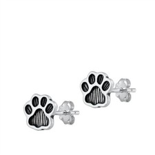 Pair of Sterling Silver Textured Paw Print Stud Earrings