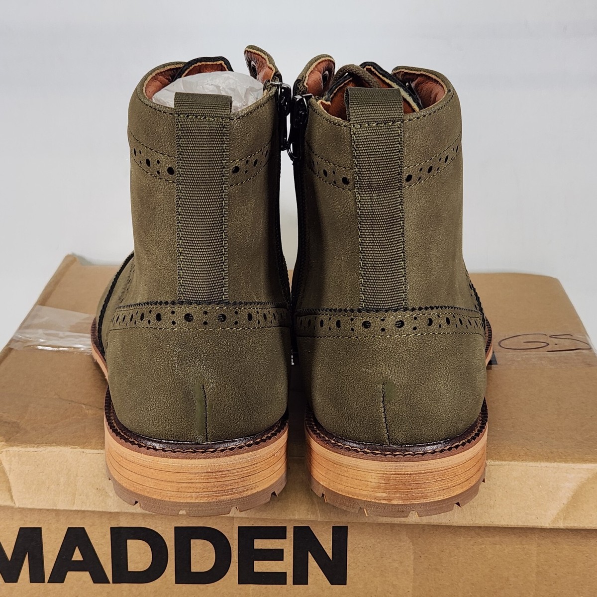 MADDEN Mens Olive Green Brogue Front Heel Pull-Tab Remppr  display picture 2