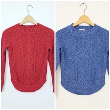 So Perfect Pullover Cable Knit Sweater Red/Blue Long Sleeve Junior Size S
