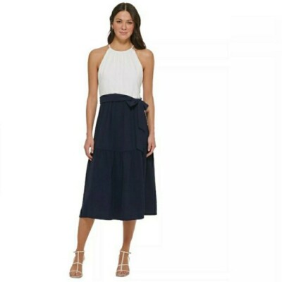 NWT DKNY Halter Neck Sleeveless Tie Waist Tier Skirt Dress Size 6 | eBay