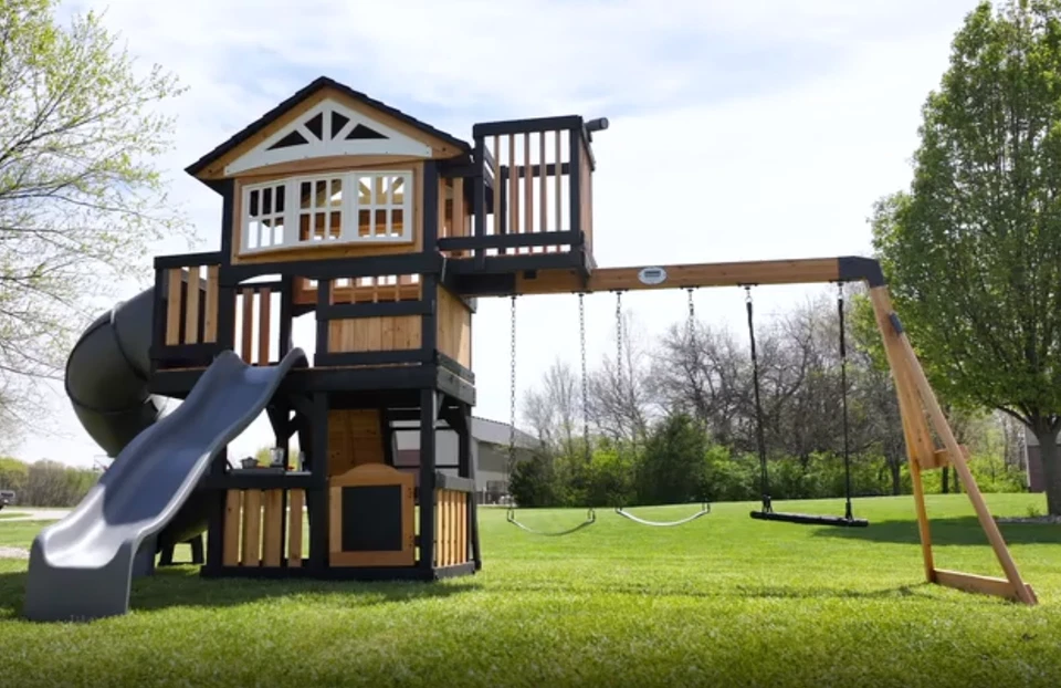Kids Garden Playhouse Large Outdoor Playcentre Wooden Tree House Swing Slide Set - Image 2 of 4