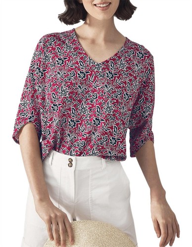 Trenery Folk Flower Print Linen/Cotton Top Dahlia Pink Size M RRp $99.95 - Picture 2 of 5