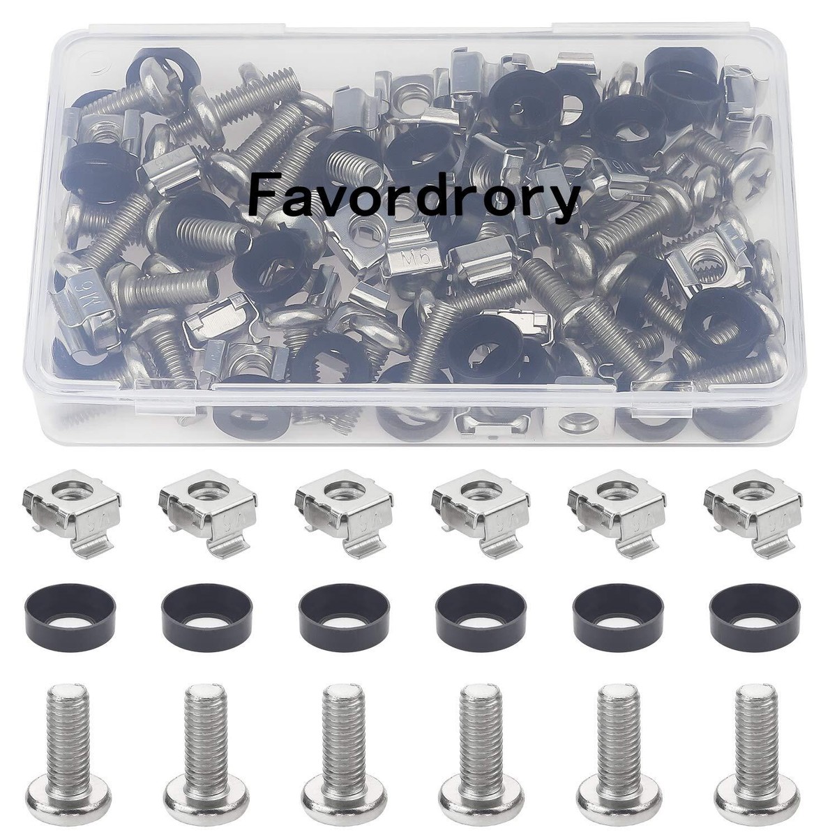 40-Pack M6 Cage Nuts And Screws - 16mm Screws, Washers, For Server Rack, Network Cabinet Mounting