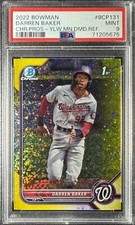 Darren Baker Rookie 2022 Bowman Chrome 1st PSA 9 Yellow Diamond Refractor /75 RC