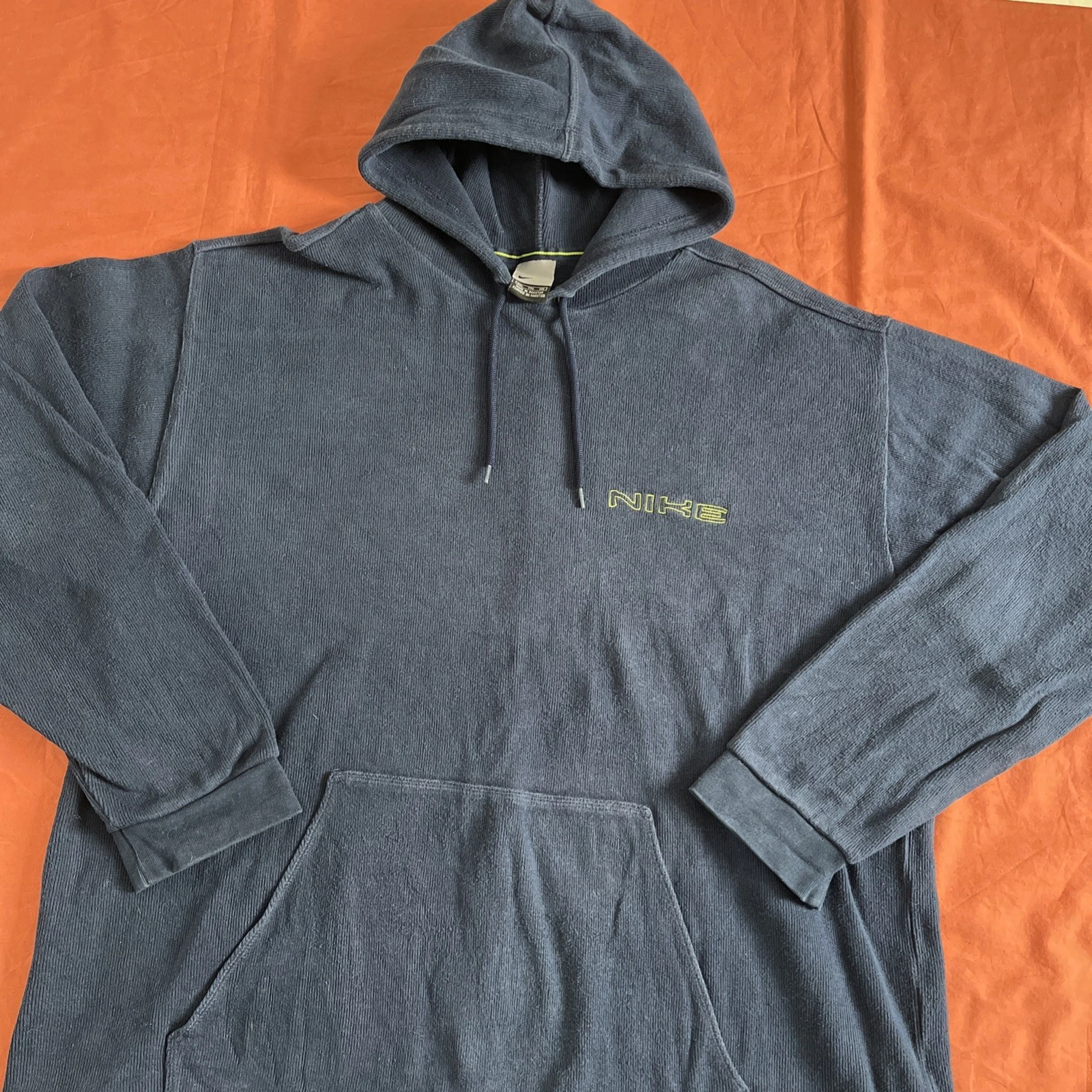 Vintage Nike Y2K Ribbed Thermal Oversized Hoodie XXL Pakistan Small Logo Navy
