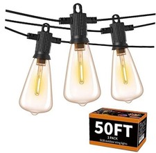 Outdoor String Lights 50 FT, Patio Bulbs with 27 LED Plastic Edison ST38