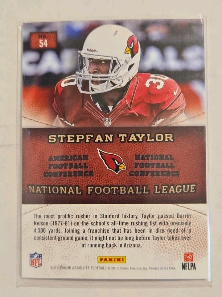 2013 Panini Absolute Hogg Heaven  Stephan Taylor RC #54 Arizona Cardinals - Image 2 of 2