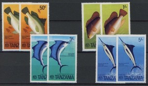 Tanzania 1977: peces - 2x buen conjunto de estampillas MNH muy finas
