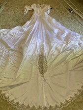 Vintage 1986 Bridal Gown Boutique Satin Wedding Dress Long Lace Train 1980s
