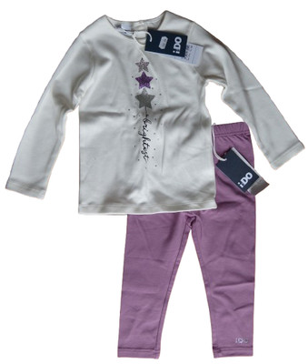 iDo Toddler Long-Sleeve T-shirt Leggings Set Cream/Lilac Glitter Star BRAND NEW