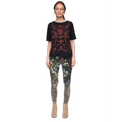 Johnny Was Ash Bird Printed Leggings Cotton Floral Black Brown Legging Pants NEW