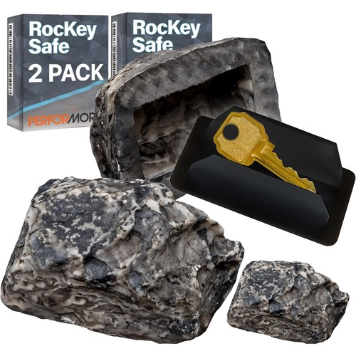 2 Pack of Hide-A-Key Fake Rock Key Holder, Real-Looking Stone Rock in a Plain...