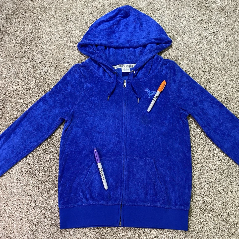 Sudadera con Capucha ROSA Victorias Secret para Mujer S Cremallera Completa Terry VS Love Lounge Bling Foto 3 de 4