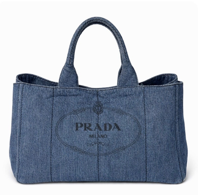 AUTHENTIC PRADA LOGO CANAPA AVIO DENIM LARGE SIZE TOTE HANDBAG | eBay