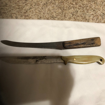 Antique Thomas Wilson ~ Sheffield England Sheer Steel Knife +2nd Knive w/Bone