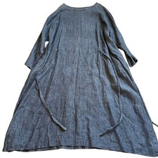Nest Robe Linen A-Line Dress Navy Stripe Ribbon Tie Used -From Japan