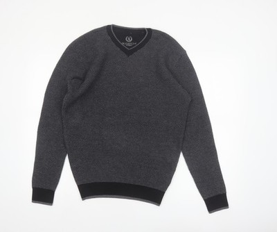 Bugatchi Uomo Herren Pullover grau Merinowolle V-Ausschnitt Größe L