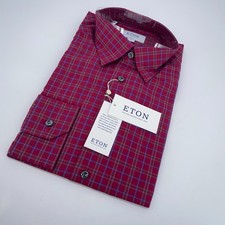 Eton Dress Shirt Mens XL 17 - 43 Multi Plaid Fine Twill Slim Fit Formal Business