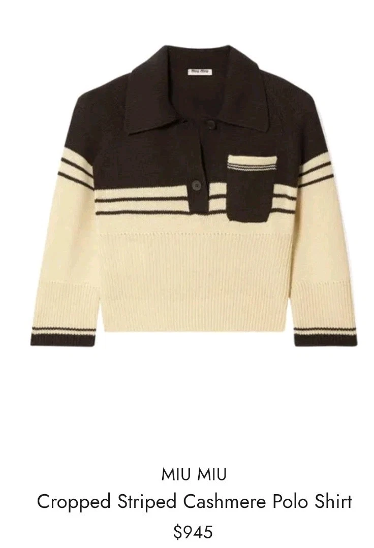 Miu Miu — MIU MIU Cropped Cashmere Polo Sweater XS