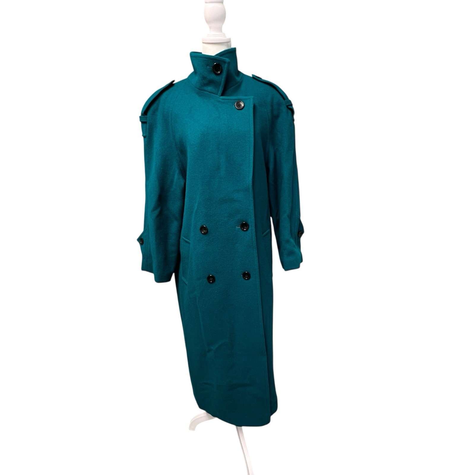 Vintage International Scene Teal Double Breasted Wool Trench Coat Size 11 / 12