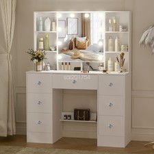 Modern Vanity Desk Set w/ LED Mirror Makeup Dressing Table 7 Drawers 10 Shelves