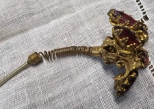 Antique Hatpin Brass/spring Red Stones Hat Pin Vintage collectable unique