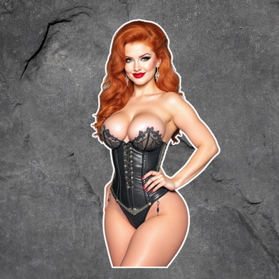 Pinup Girl Sticker Vinyl Decal Redhead Busty Corset Gothic Sexy Retro Seductive