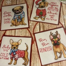 Dimensions Christmas Pups Cross Stitch Ornament Kit Dogs Set 4 NEW