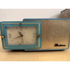 Vintage Bulova Model 100 Clock Radio Turquoise Blue Mid Century Modern MCM AM