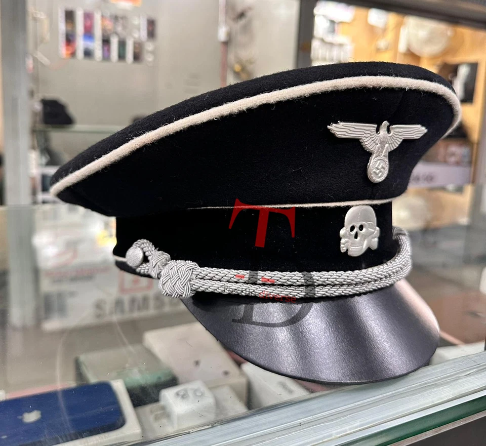 WWII-era German Visor Cap Black with Silver Insignia-Handmade - Image 4 of 4