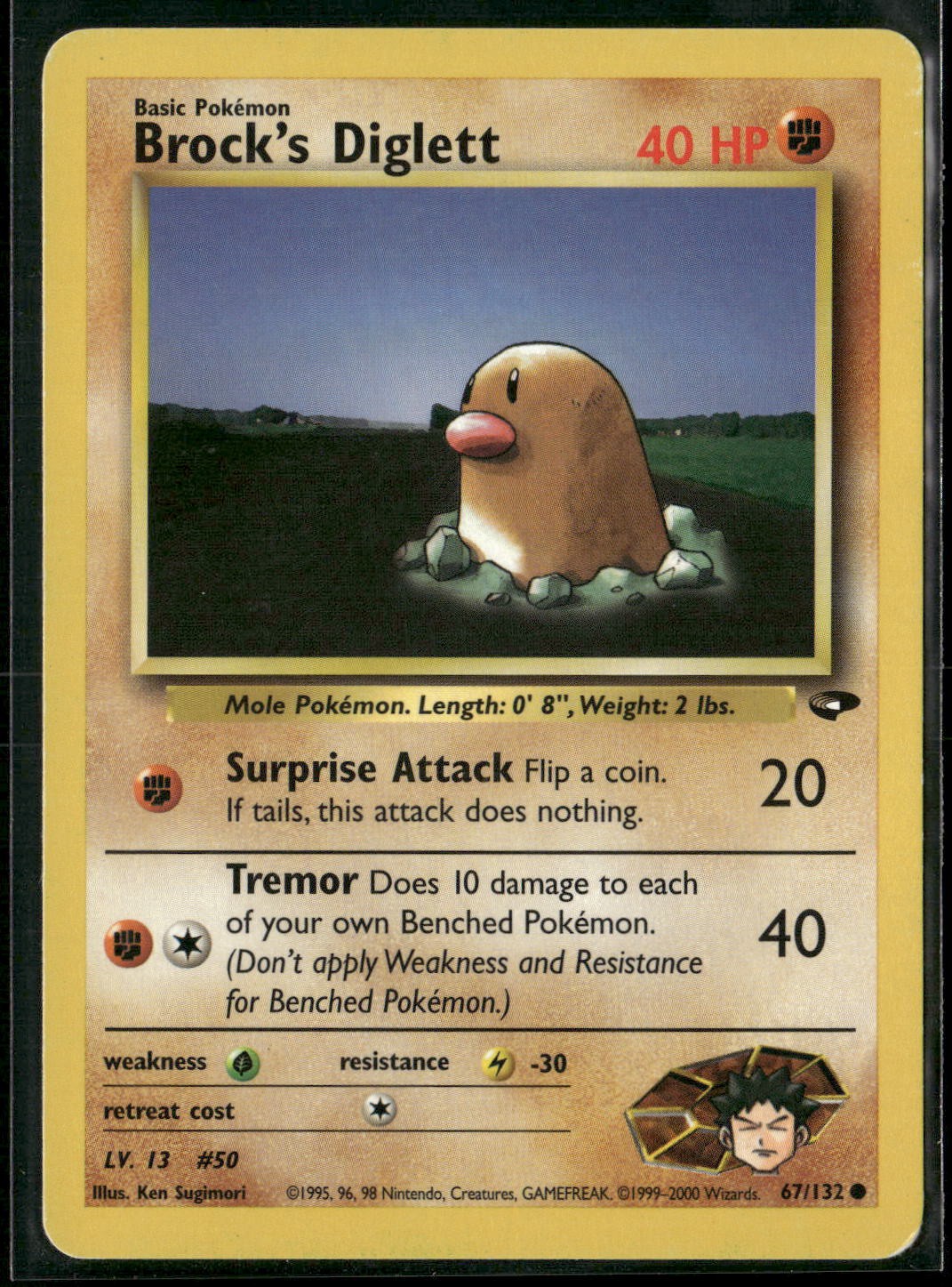 Brock's Diglett 67/132 Common Gym Challenge Pokemon Moderately Played